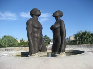 statue, man, woman